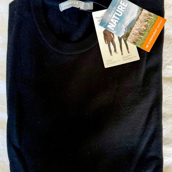 Mens Icebreaker Shearer Crewe Sweater L Black - 100% Merino Wool - New with Tags - Picture 2 of 2